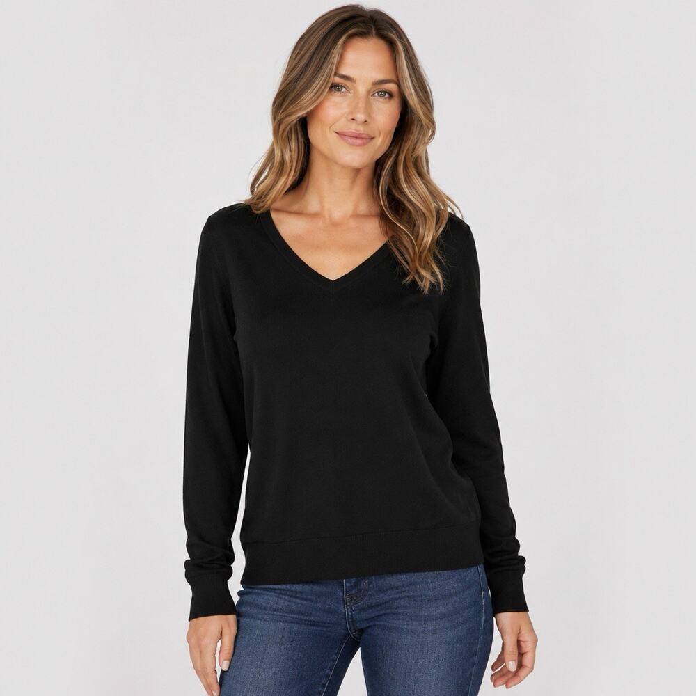 Katherine Barclay Black Extra Fine Merino Wool Sweater Lightweight Preppy Sz XXL